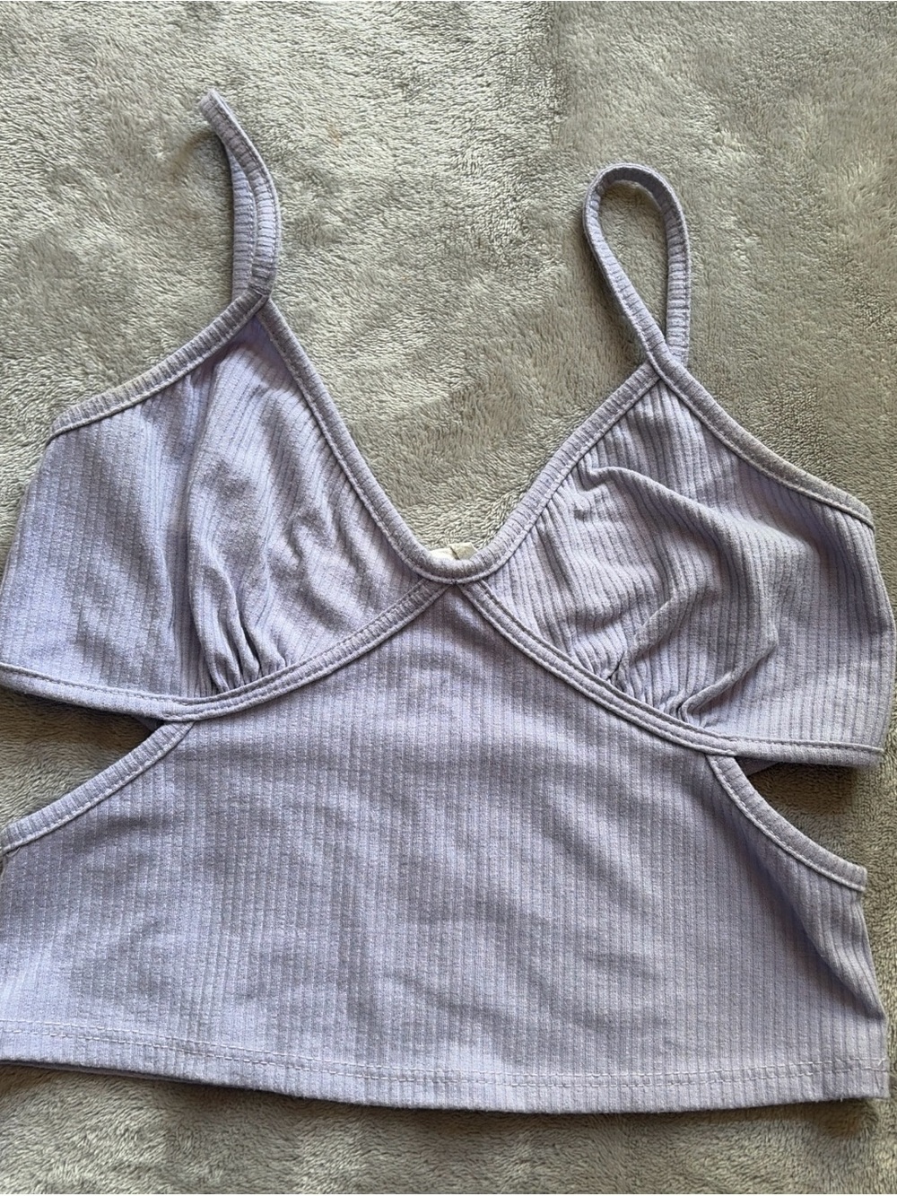 Caution To The Wind Lilac Ribbed Cutout Crop Top
